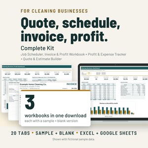 Cleaning Business Spreadsheet Bundle | Estimate, Invoice, Job Scheduler, Profit & Expense Tracker | Google Sheets + Excel image 1