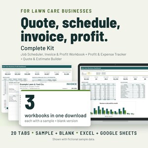 Lawn Care Business Spreadsheet Bundle | Estimate, Invoice, Mowing Scheduler, Profit Tracker | Google Sheets + Excel image 1