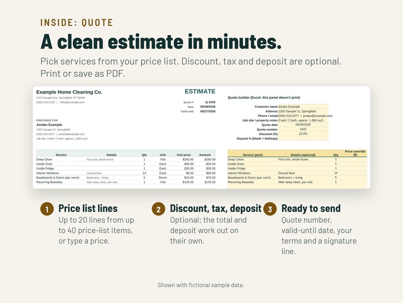 Cleaning Estimate Template | Cleaning Business Quote Form, Price List, Quote Tracker | Google Sheets + Excel image 2