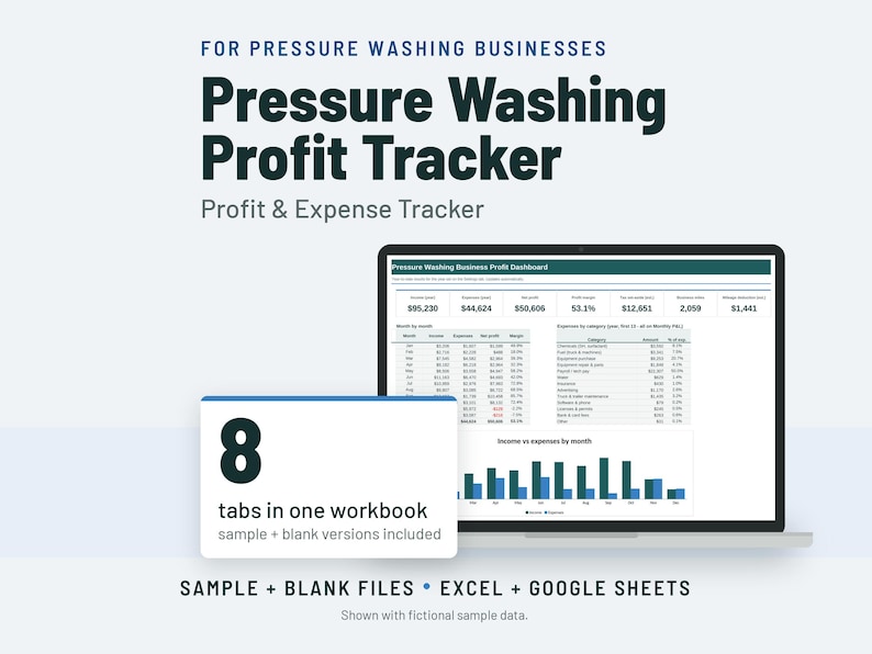Pressure Washing Expense and Profit Tracker Spreadsheet image 1