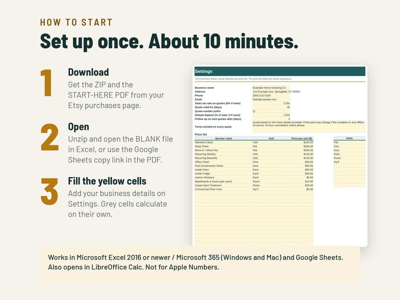 Cleaning Estimate Template | Cleaning Business Quote Form, Price List, Quote Tracker | Google Sheets + Excel image 6