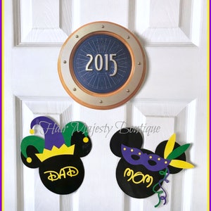 1 Personalized Mardi Gras Mickey and Minnie Mouse Magnet For Cruise Door