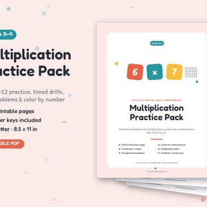 Peut inclure: Un pack d'entra&icirc;nement &agrave; la multiplication pour les niveaux 3-4, comprenant 34 pages imprimables avec des faits de 0 &agrave; 12, des exercices chronom&eacute;tr&eacute;s, des probl&egrave;mes et des activit&eacute;s de coloriage par num&eacute;ro au format US Letter.