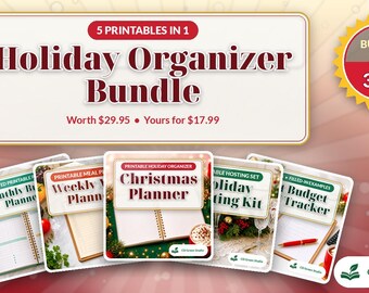 Vakantieplannerpakket: Budget, Maaltijden, Kerstplanner, Gastvrouw- en Cadeaubudgettracker – Printbare PDF's