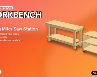Werkbank van 2x4 balken en verrijdbare verstekzaagstation - Bouwplan voor een garagewerkplaats (PDF)