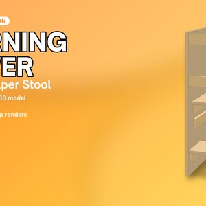May include: A woodworking plan for a learning tower kitchen helper stool. The document includes a cut list, imperial and metric measurements, cut diagrams, and step renders. The text reads Woodworking Plan Learning Tower Kitchen Helper Stool.