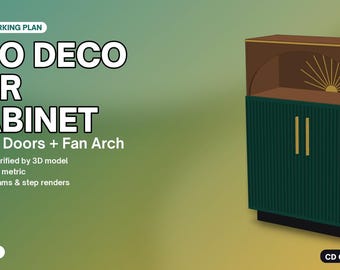 Ontwerptekening voor een barkast in neodecostijl – gegroefde deuren, waaierboogopening (PDF)