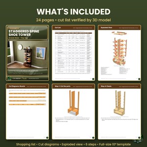 Printable Staggered Shoe Tower Plans, Angled Shoe Rack Woodworking Plan PDF, Drawer Base + Tray Top, Entryway Shoe Storage DIY, Letter or A4 image 3
