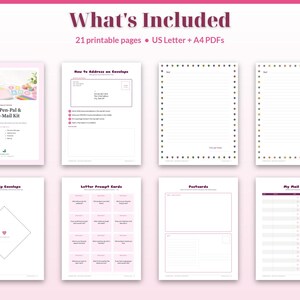 Puede incluir: Un kit digital imprimible de correspondencia para ni&ntilde;os con 21 p&aacute;ginas en formatos US Letter y A4. El conjunto incluye hojas de instrucciones, papel de carta con l&iacute;neas, plantillas de sobres plegables, tarjetas de ideas y un registro.