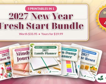 Pakket voor een frisse start in 2027: Gezinsplanner, Vision Board, Mindset Journal, Home Reset (PDF)