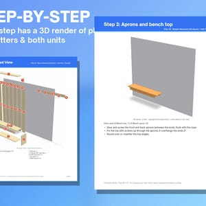 Peut inclure: Un document d'instruction num&eacute;rique intitul&eacute; STEP-BY-STEP pr&eacute;sentant un sch&eacute;ma en vue &eacute;clat&eacute;e et une page d'assemblage pour un banc Shaker Mushroom Sail. Les pages incluent des rendus 3D, des &eacute;tiquettes de pi&egrave;ces et des instructions.