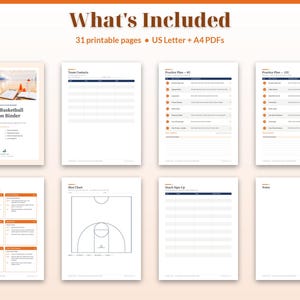 Puede incluir: Un conjunto digital de 31 p&aacute;ginas imprimibles para una carpeta de temporada de baloncesto juvenil. Incluye formatos PDF en tama&ntilde;o carta de EE. UU. y A4. Las p&aacute;ginas incluyen plantillas para contactos de equipo, planes y gr&aacute;ficos.