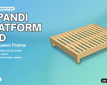 Japandi Laag Queen Platform Bed Ontwerp – Houtbewerking PDF (Eenpersoons- tot kingsize)