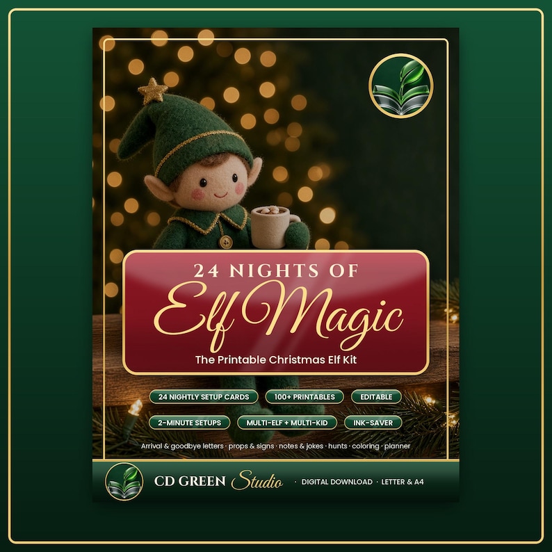 Kit de Elfo Navideño, 24 Noches de Magia de Elfos, Ideas Imprimibles para Elfos, Carta de Llegada del Elfo, Notas del Elfo, Cuenta Regresiva Navideña para Niños, PDF imagen 1
