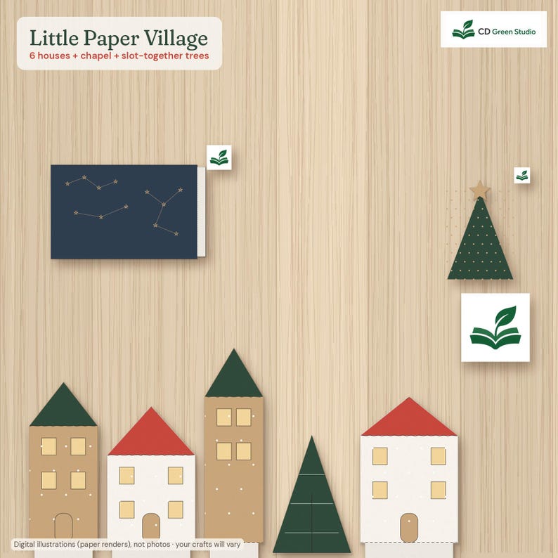 Kids Christmas Crafts Printable, 26 Modern Paper Crafts for Kids 4-10, Paper Village, Hanukkah & New Year, Scandi Holiday Activity image 3