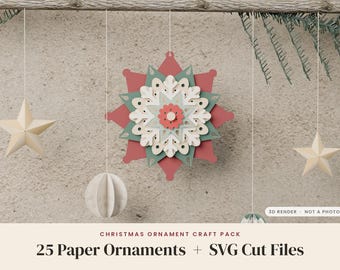 25 Kerstversieringen van papier in SVG-formaat voor Cricut, 3D gelaagde ster, printbare sjablonen voor versieringen in PDF-formaat