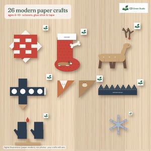 Kids Christmas Crafts Printable, 26 Modern Paper Crafts for Kids 4-10, Paper Village, Hanukkah & New Year, Scandi Holiday Activity image 4