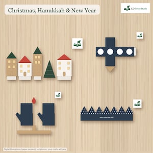 Kids Christmas Crafts Printable, 26 Modern Paper Crafts for Kids 4-10, Paper Village, Hanukkah & New Year, Scandi Holiday Activity image 8