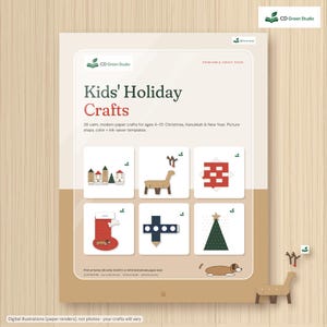 Kids Christmas Crafts Printable, 26 Modern Paper Crafts for Kids 4-10, Paper Village, Hanukkah & New Year, Scandi Holiday Activity image 1