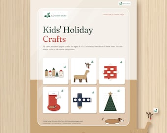 Kids Christmas Crafts Printable, 26 Modern Paper Crafts for Kids 4-10, Paper Village, Hanukkah & New Year, Scandi Holiday Activity