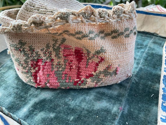 antique authentic unique drawstring bag with need… - image 7