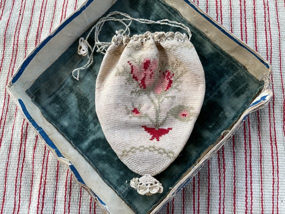 antique authentic unique drawstring bag with need… - image 5