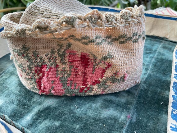 antique authentic unique drawstring bag with need… - image 4