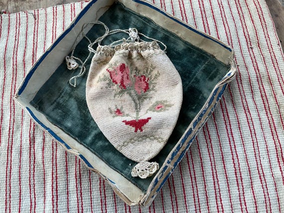 antique authentic unique drawstring bag with need… - image 2