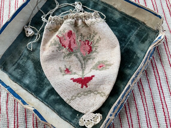 antique authentic unique drawstring bag with need… - image 3