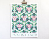 Passion Flower Art Poster, Garden & Kaleidoscope Inspired Design // Floral Watercolor Digital Art Print // For The Modern Home Decor