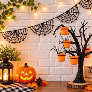 Spiderweb Bunting Crochet Pattern PDF, Halloween Garland in 3 Sizes, English & German
