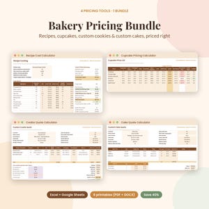 Bakery Pricing Bundle, Recipe Cost Calculator, Cupcake Pricing, Cookie & Cake Quote Calculator, Price List and Invoice, Google Sheets