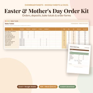 Easter & Mothers Day Bakery Order Form, Spring Pre-Order Tracker Spreadsheet, Editable Bakery Menu, Bake Totals, Google Sheets Word
