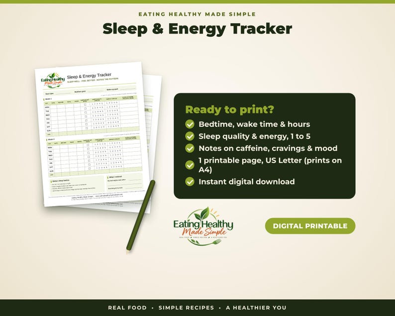 Sleep Tracker Printable, Sleep and Energy Log, Mood Tracker, Daily ...