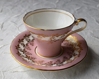 Aynsley Bone China Corset Teacup & Saucer Pink Gold 1468
