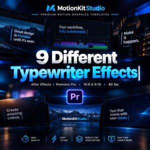 Typewriter Text Effects Pack for Premiere Pro, 9 Styles, Video FX Pack