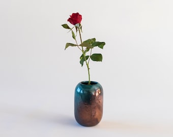 Flower Vase, Handmade Ceramic, Raku Fired, Turquoise Bronze, Black Smoked, Ceramic Pot, Fine Art Home Decor, Elegant Art Gift, One of a kind