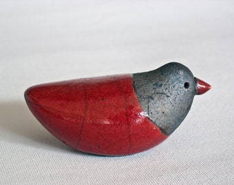 Bird Ceramic, Red Black Small, Unique Handmade, Raku Fired, Smoked Crackled, One Of A Kind, Fine Art Home Decor, Elegant Art Gift, (red .5)