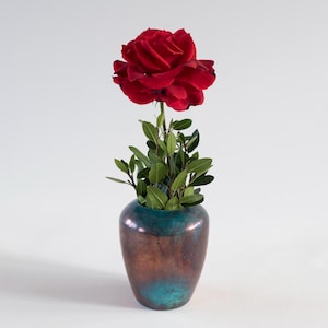 Handmade Ceramic, Flower Pot, Flower Vase, Raku Fired, Bronze Turquoise Blue, Smoked Crackled, One of a kind, Fine art Home Decoration.