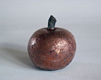 Apple, Ceramic Handmade, Raku Fired, Bronze Black Apple, One Of A Kind, Sculptured Stoneware, Fine Art Home Decor, Elegant Art Gift.