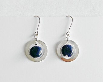 Handmade .925 silver earrings, blue Lapis lazuli gemstones, .925 silver charm & handcrafted ear hooks / wires. Gift idea. Birthstone.