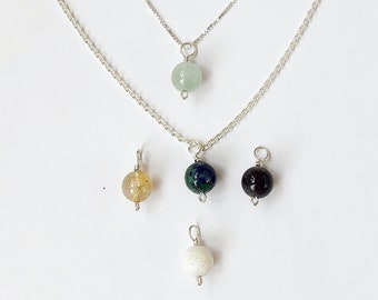 5-in-1 interchangeable pendants: Genuine .925 silver & semi-precious gemstone pendants, with necklace. Handmade. Minimalist, simple, Modern.