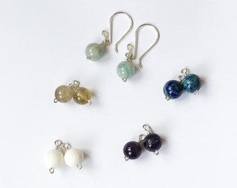 5-in-1 interchangeable earrings: Genuine .925 silver & semi-precious gemstone pendants, with ear wire. Handmade. Minimalist, simple, Modern.