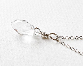 Genuine .925 silver and faceted glass crystal pendant & necklace. Handcrafted. Minimalist, simple, Modern, Boho, Bohemian. Gift idea.