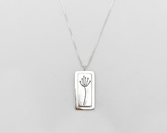 Handcrafted genuine silver pendant with necklace: "Dandelion seeds in frame". One-of-a-kind, handmade. Gift idea. Free shipping in Norway.