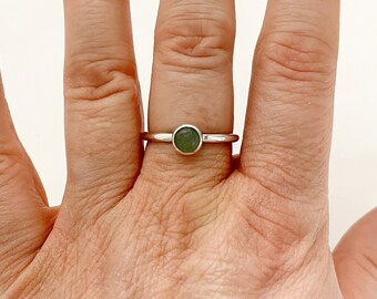 Handcrafted solid silver ring w green aventurine, stackable, minimalist, boho, bohemian, stacking, dainty, delicate, handmade, made to order