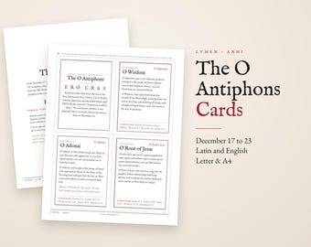 O Antiphons Cards, Advent Prayer Cards for December 17 to 23, Latin and English Printable for Catholic Families and Homeschool