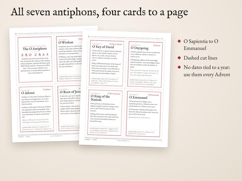 All seven antiphons, four cards to a page