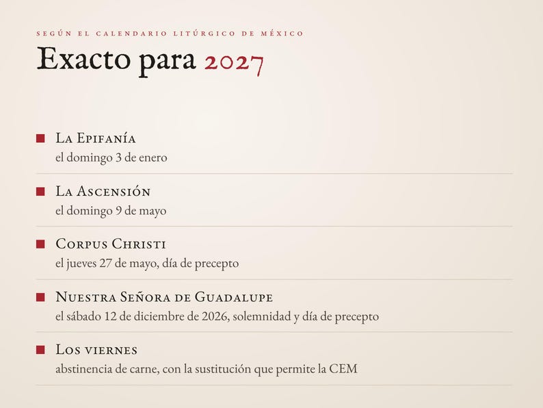 lo propio del calendario de México en 2027