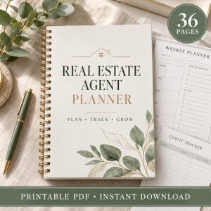 Real Estate Agent Planner | Printable Realtor Planner | Client & Lead Tracker | Closing Checklist | 36-Page Digital PDF